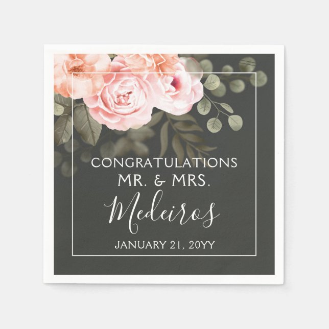 Serviette En Papier Élégant floral rose poudré botanique mariage moder (Devant)