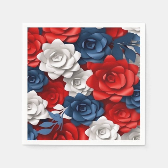 Serviette En Papier Elégant Floral Rouge Blanc Bleu Fleur Jardin Desig (Devant)