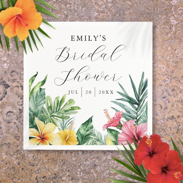 Serviette En Papier Élégant floral tropical aquarelle pour la douche d (Elegant Watercolor Tropical Floral Bridal Shower Napkins)