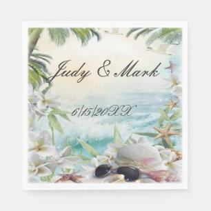 Serviette En Papier Elégant floral Tropical Plage Papier de mariage Na