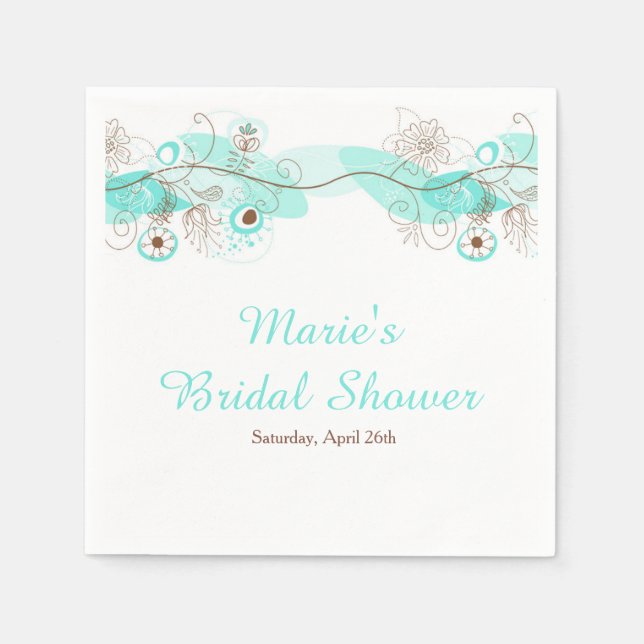 Serviette En Papier Elegant Floral Twist Bridal Shower in Turquoise (Devant)