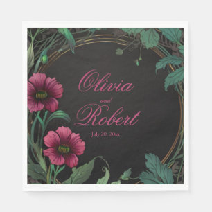 Serviette En Papier Élégant floral victorien sombre vert foncé rose