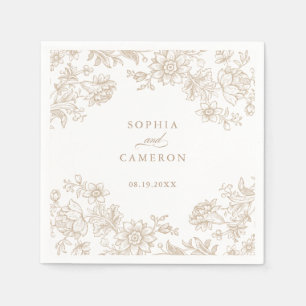 Serviette En Papier Élégant Floral Vintage Botanique Mariage beige