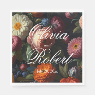 Serviette En Papier Elégant floral vintage de couleur sombre