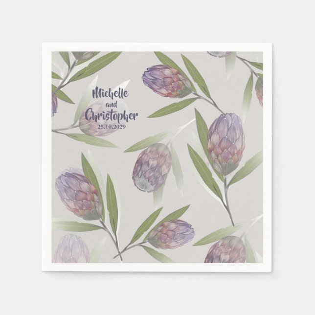 Serviette En Papier Élégant Floral violet Mariage beige (Devant)