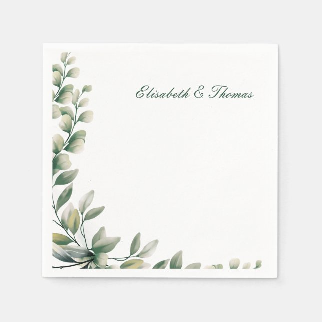 Serviette En Papier Élégant fond feuilles d'eucalyptus mariage (Devant)