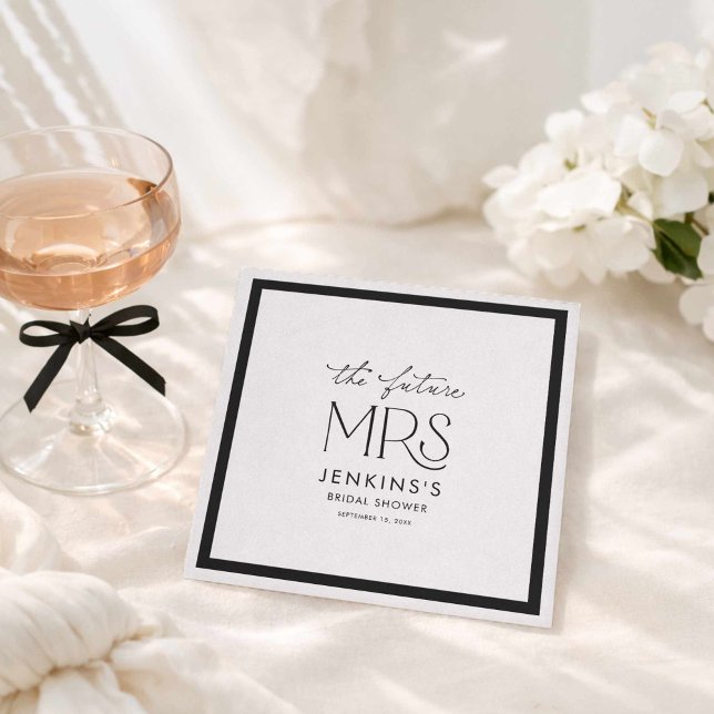 Serviette En Papier Elegant Future Mrs Bridal Shower Paper Napkins (Modern Black and White Future Mrs Bridal Shower)