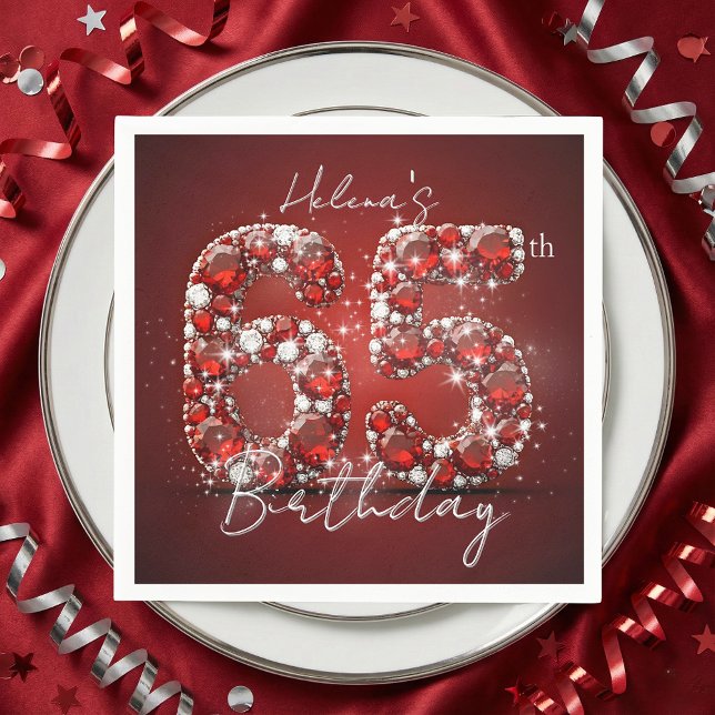 Serviette En Papier Elegant Glam Ruby Red Gemstones 65th Birthday (Créateur téléchargé)