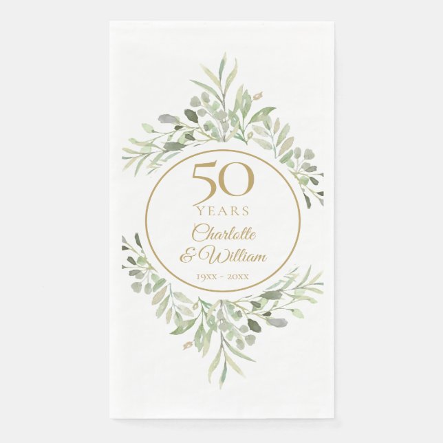 Serviette En Papier Elégant Gold 50ème Mariage Anniversaire de verdure (Devant)