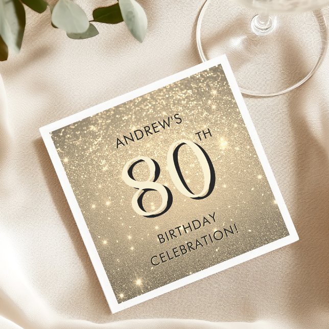 Serviette En Papier Elégant Gold 80e anniversaire (Créateur téléchargé)