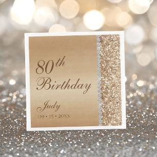 Serviette En Papier Elégant Gold 80e anniversaire