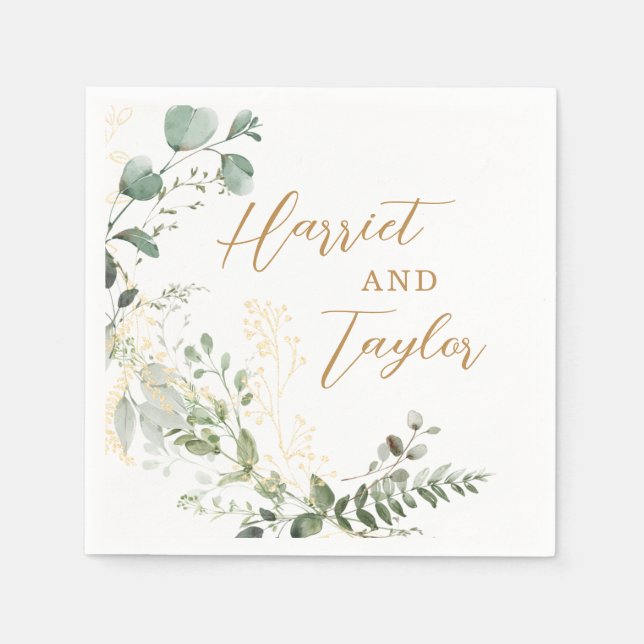 Serviette En Papier Elegant Gold and Greenery Eucalyptus Wedding (Devant)