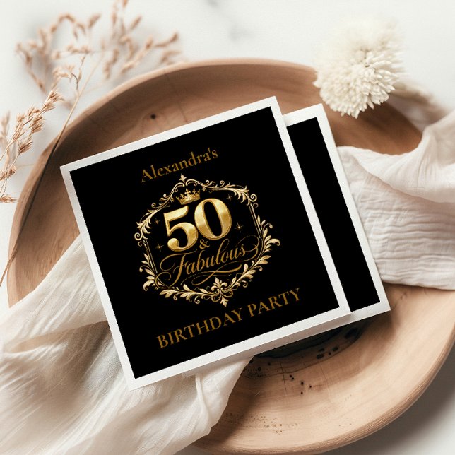 Serviette En Papier Elegant Gold Black 50th Birthday Celebration (Créateur téléchargé)