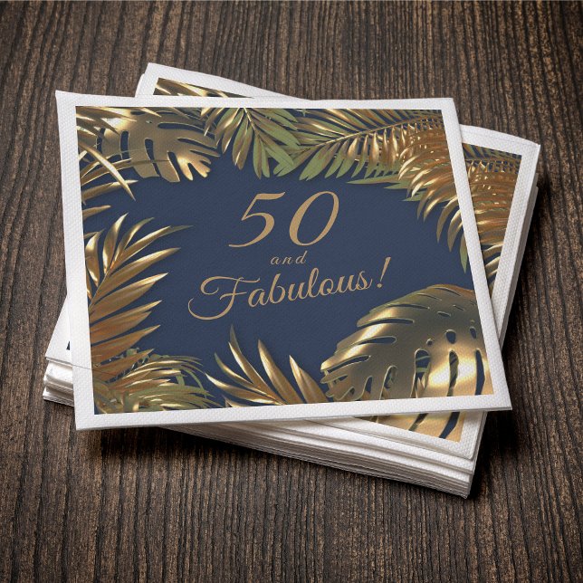 Serviette En Papier Elégant Gold Blue 50 Fabuleux anniversaire (Créateur téléchargé)