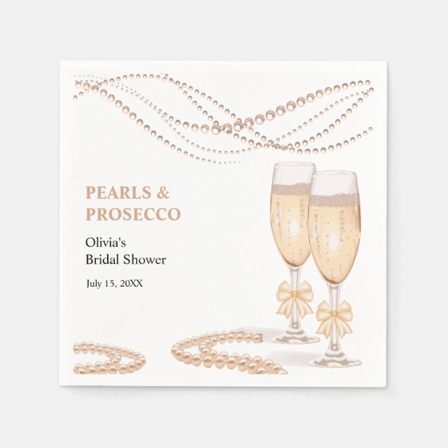 Serviette En Papier Elegant Gold Bow Pearls and Prosecco Bridal Shower (Devant)