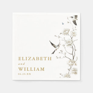 Serviette En Papier Elégant Gold Chinoiserie Floral Garden Wedding