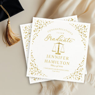 Serviette En Papier Elégant Gold Confetti Law School Graduation Blanc