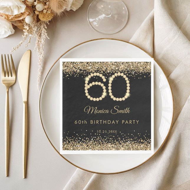 Serviette En Papier Elegant Gold Diamonds 60th Birthday Party  (Gold Diamonds 60th Birthday Napkins)