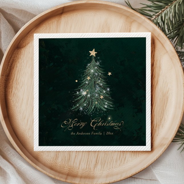 Serviette En Papier Elegant Gold Green Christmas Tree Holiday (Créateur téléchargé)