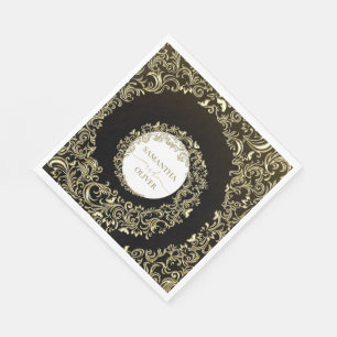 Serviette En Papier Elegant Gold Mariage damassé