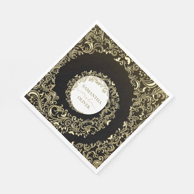 Serviette En Papier Elegant Gold Mariage damassé (Coin)