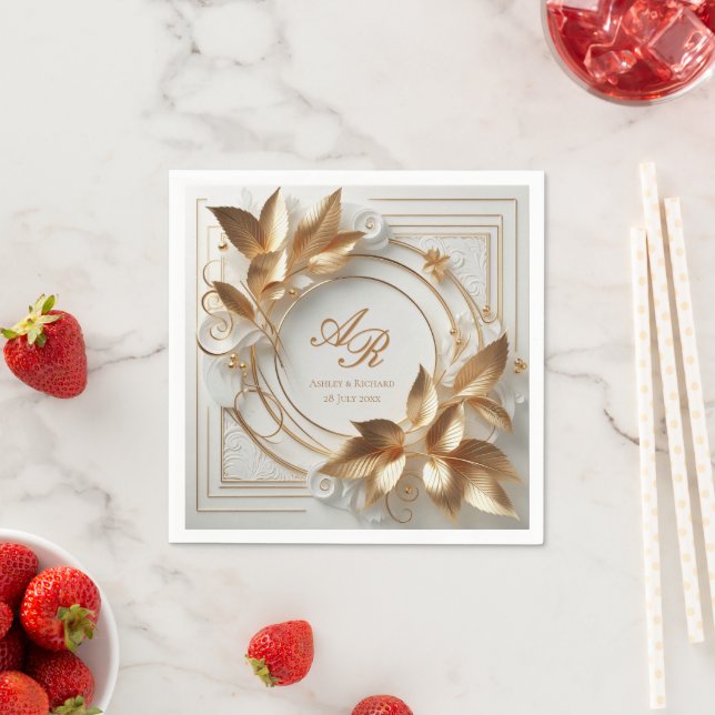 Serviette En Papier Elegant Gold Monogram Wedding  (En situation)