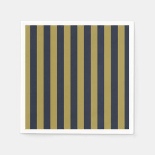 Serviette En Papier Elégant Gold & Navy Blue Vertical Stripes