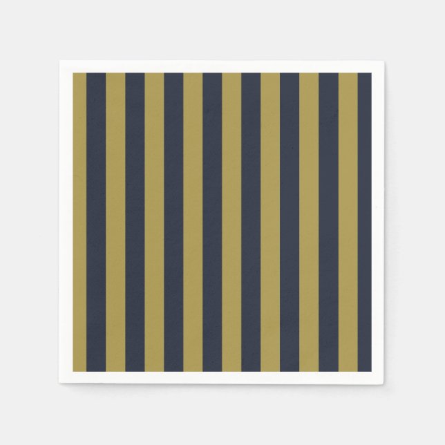 Serviette En Papier Elégant Gold & Navy Blue Vertical Stripes (Devant)