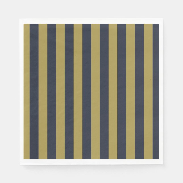 Serviette En Papier Elégant Gold & Navy Blue Vertical Stripes (Devant)