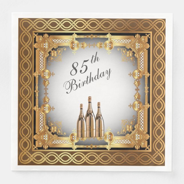 Serviette En Papier Elégant Gold Rim 85th Birthday Party Paper (Devant)