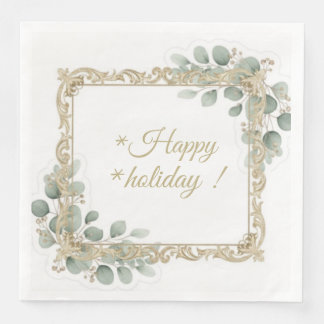 Serviette En Papier Elegant Gold Vintage Eucalyptus Frame Holiday Napk