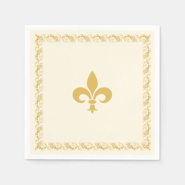 Serviette En Papier Elégant Golden Fleur-de-Lis en ivoire (Devant)