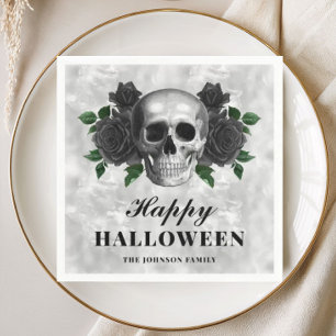 Serviette En Papier Elegant gothique Roses noires & Crâne Joyeux Hallo