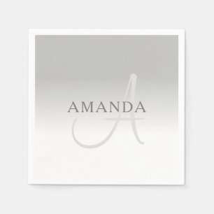 Serviette En Papier Élégant Gradient Gris Personnalisable Monogramme