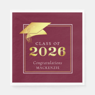 Serviette En Papier Elegant Graduation 2023 Maroon Gold Personalized N