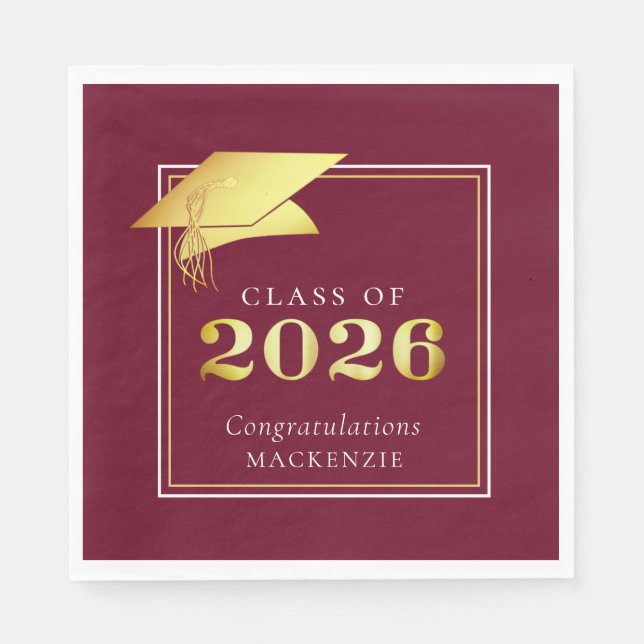 Serviette En Papier Elegant Graduation 2023 Maroon Gold Personalized N (Devant)