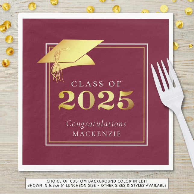 Serviette En Papier Elegant Graduation 2023 Maroon Gold Personalized N (Créateur téléchargé)
