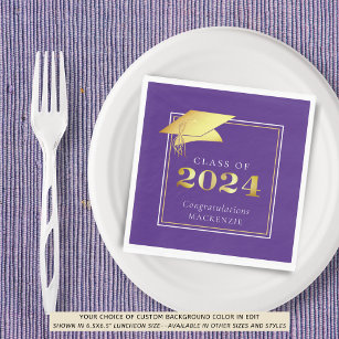 Serviette En Papier Élégant Graduation 2024 Purple Gold Personnalisé