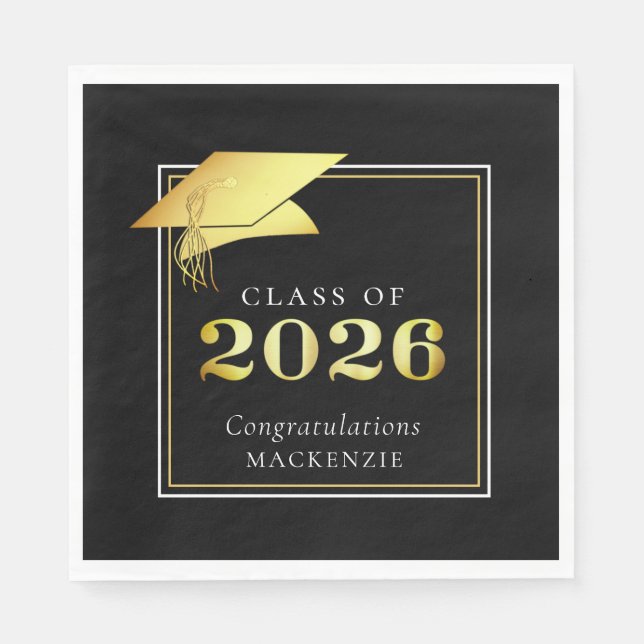 Serviette En Papier Élégant Graduation 2025 Metallic Gold Couleur pers (Devant)