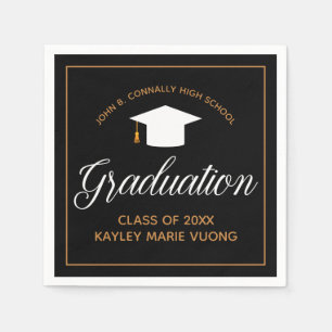 Serviette En Papier Elégant Graduation Black Gold Personnalisé Party