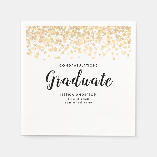 Serviette En Papier Élégant Graduation Personnalisé Texte Confetti Pap (Devant)