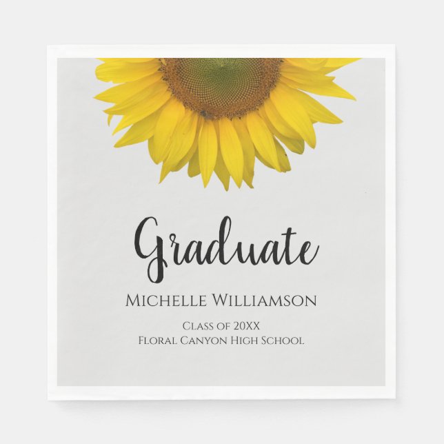 Serviette En Papier Élégant Gradué Jaune Sunflower Graduation Gris (Devant)