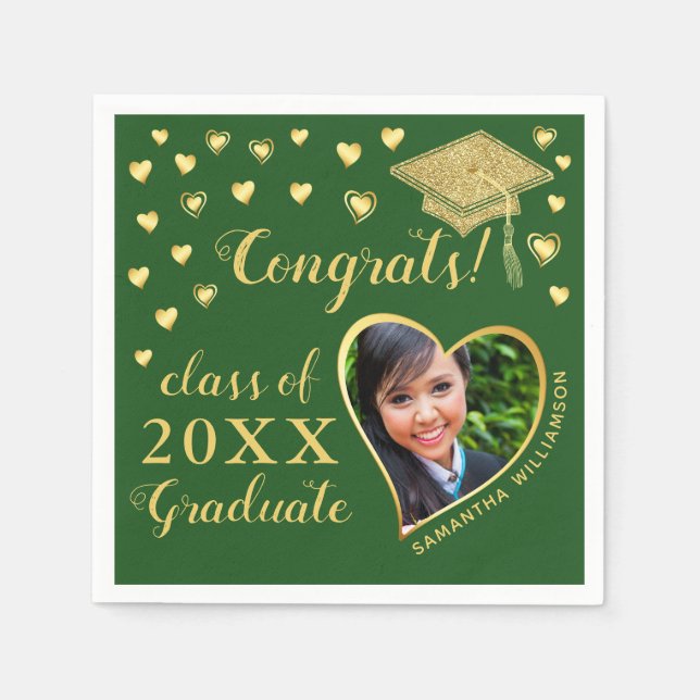 Serviette En Papier Élégant Green and Gold 2025 Graduation (Devant)