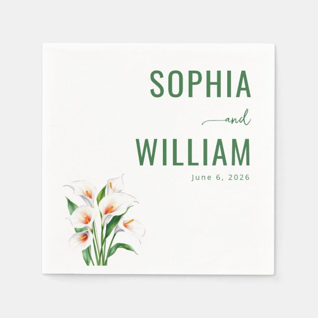 Serviette En Papier Elegant Green Calla Lilies (Devant)