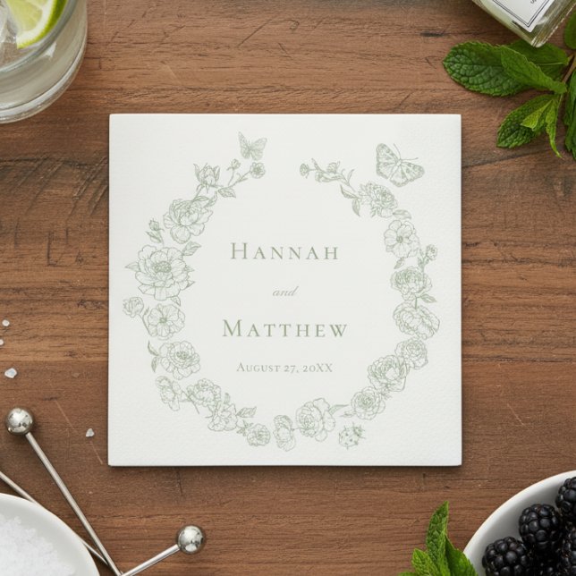 Serviette En Papier Élégant Green Chinoiserie Bird Crest Mariage (Créateur téléchargé)