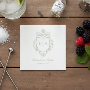 Serviette En Papier Élégant Green Chinoiserie Bird Crest Mariage