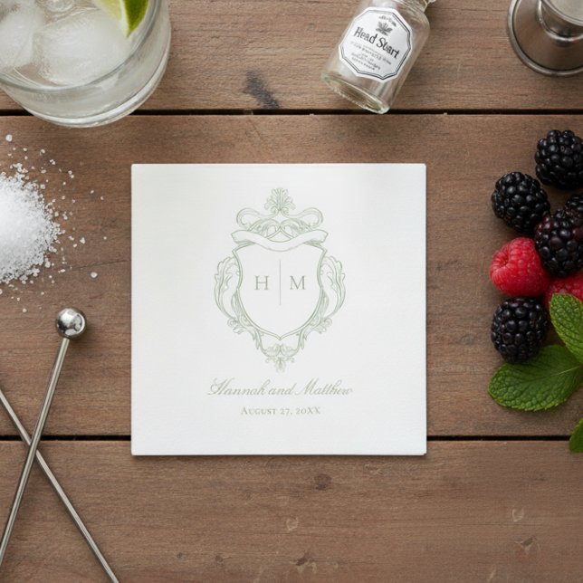 Serviette En Papier Élégant Green Chinoiserie Bird Crest Mariage (Créateur téléchargé)