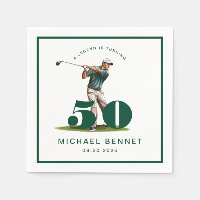 Serviette En Papier Elegant Green Golf 50th Birthday (Devant)