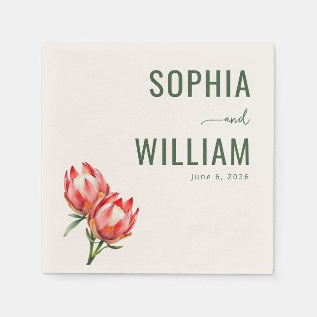 Serviette En Papier Elegant Green Protea Flowers (Devant)