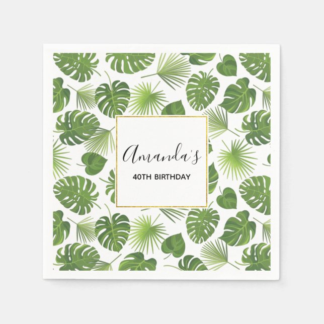 Serviette En Papier Elégant Green Tropical Feuille Motif Anniversaire (Devant)